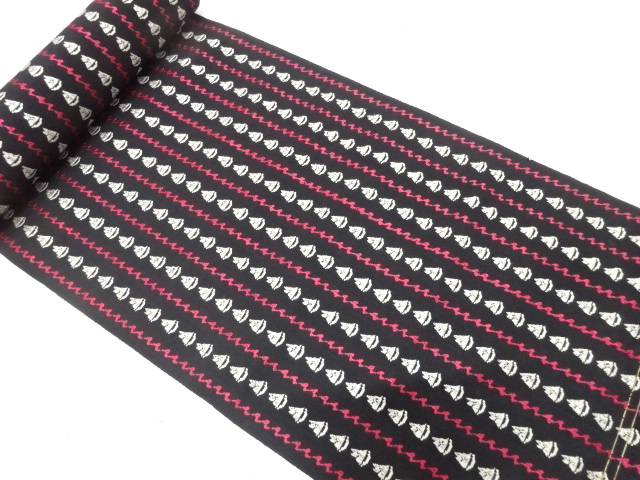 JAPANESE KIMONO / ANTIQUE BOLT FOR HASSUN OBI / WOVEN WAVY STRIPE & YACHT